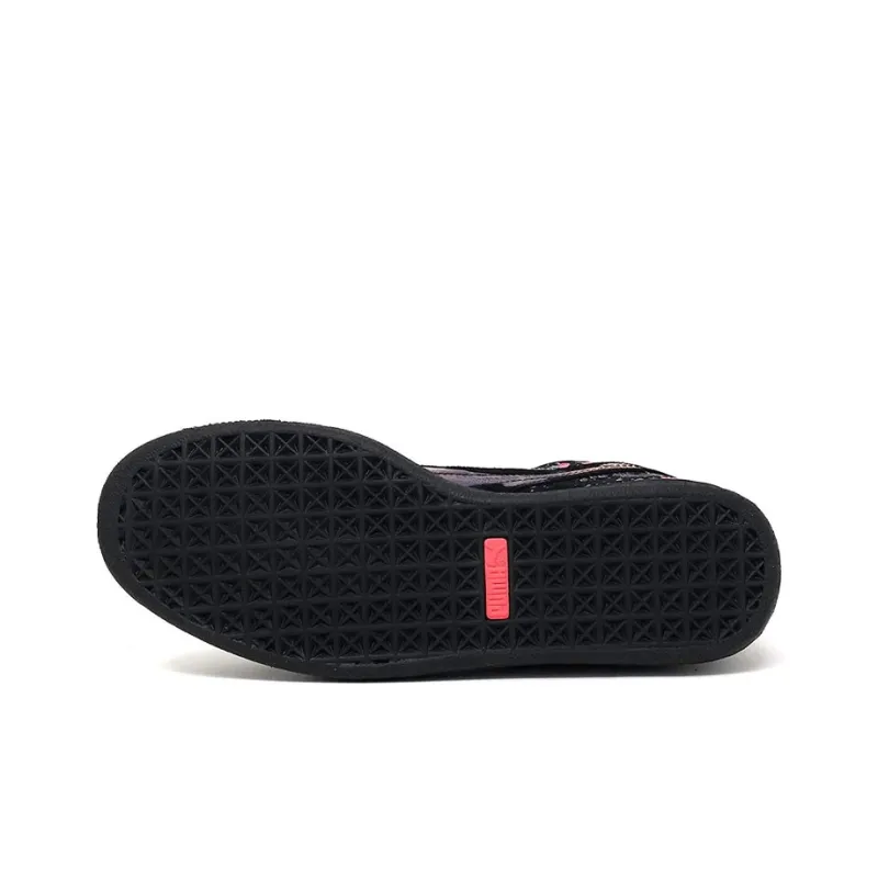 PUMA Suede Classic Tropical Coverage Lightweight Wear Resistant Low Top Skateboard Shoes Men's Black Red-4