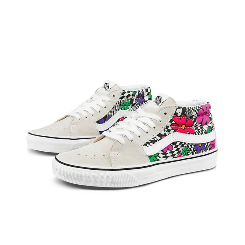 Vans SK8 Mid Flower Plaid White/Grey Women's-1