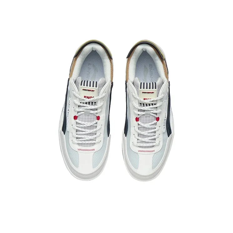 LiNing CF Tracing Anti Slip Wear Resistant Low Top Skateboard Shoes Men's White Black-2