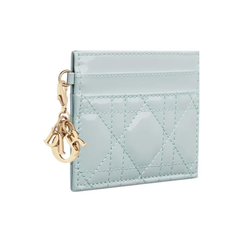 DIOR Lady Dior Patent Leather Calfskin Money Clip Card Holder Card Case Women's Blue-1