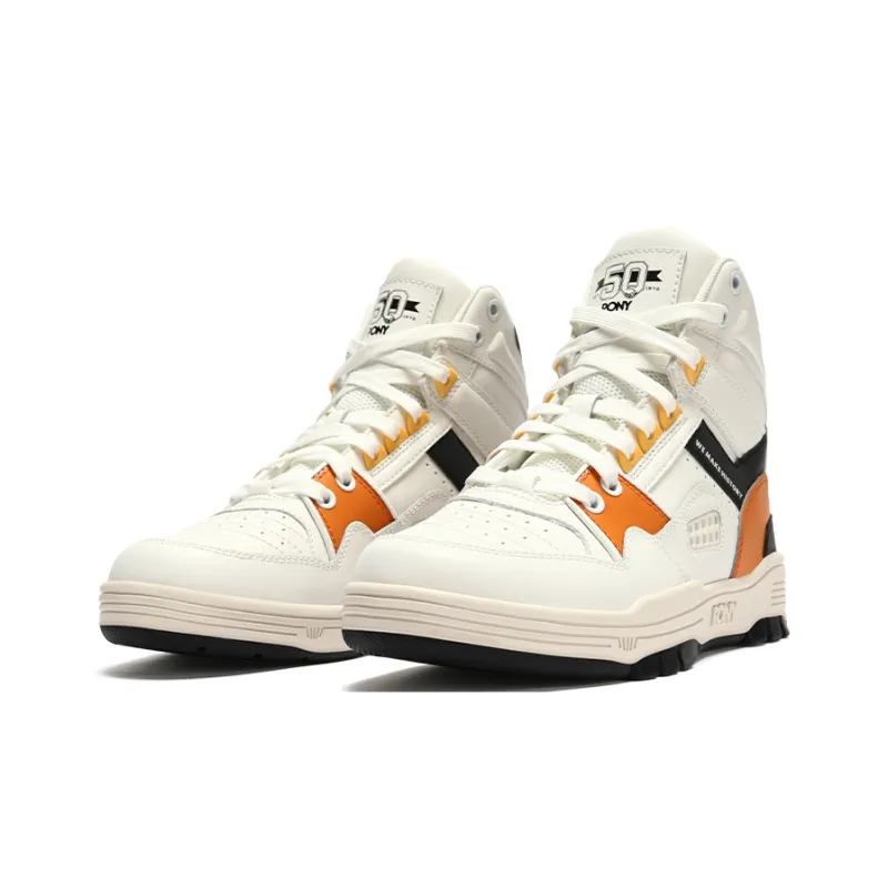 PONY M 100 Abrasion Resistant High Top Skateboard Shoes Unisex White Orange-2