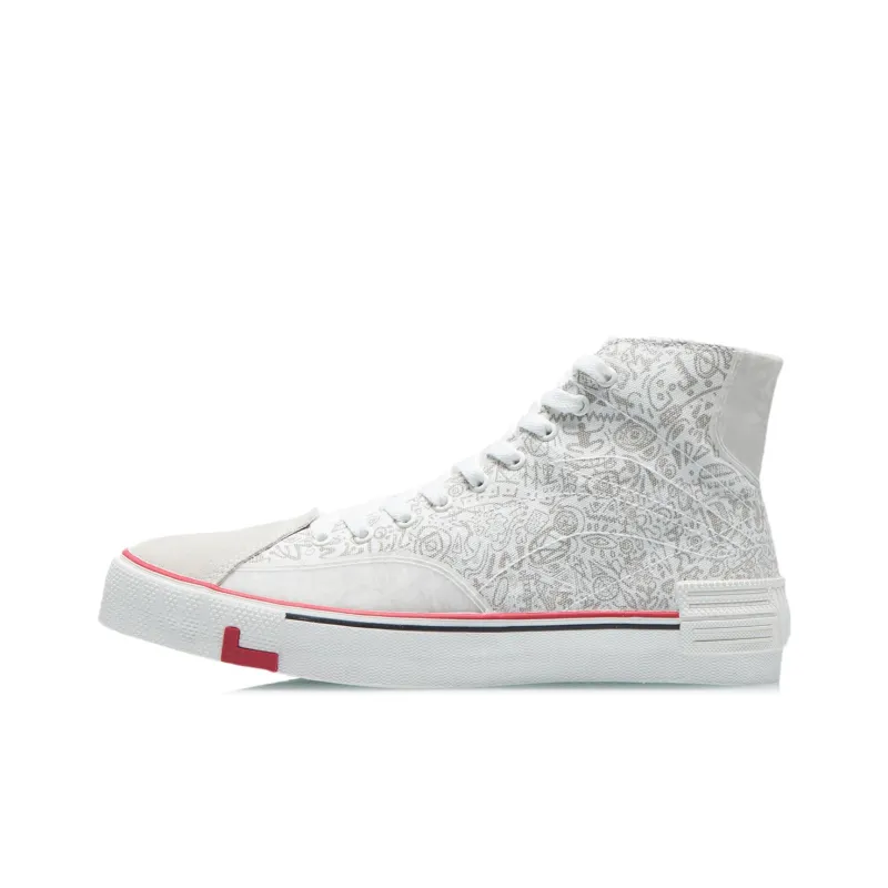 LiNing Wave Canvas Hi High-Top Skateboard Shoes Men's White Gray-0
