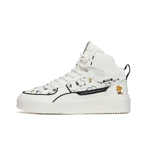 Snoopy X ANTA Life Collection Skateboard Shoes Women's Mid-Top Ivory White/Black/Ginger Yellow