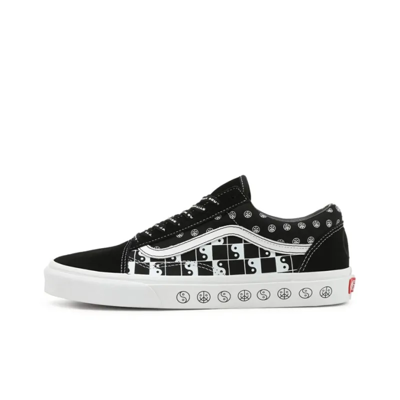 Vans Old Skool Bkwht Taiji Grid Wear Resistant Non Slip Low Top Casual Skate Shoes Unisex Black White-0