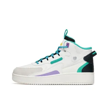 Anta Coverage Slip Resistant Warm Mid Top Skateboard Shoes White Black Green