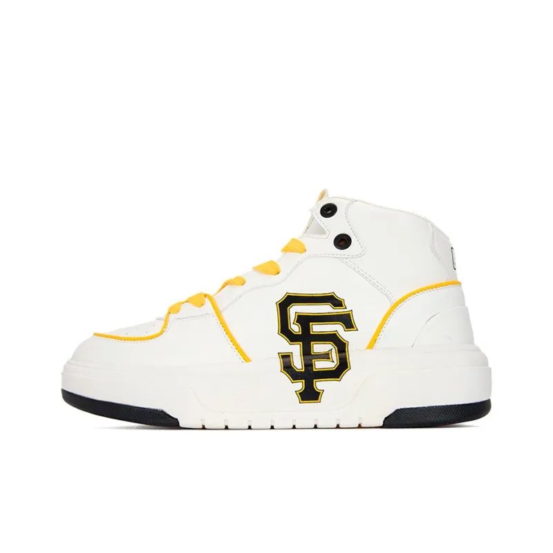 MLB Chunky Liner High Slip Resistant Cushioning Wear Resistant Mid Top Skateboard Shoes Unisex White Yellow-0