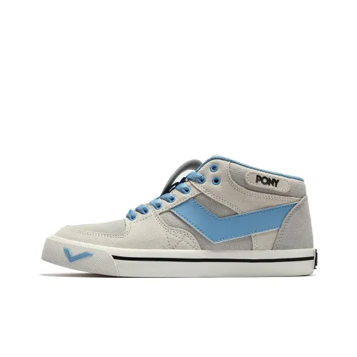 PONY Atop Breathable Slip Resistant Mid Top Skateboard Shoes Women's Gray White Blue