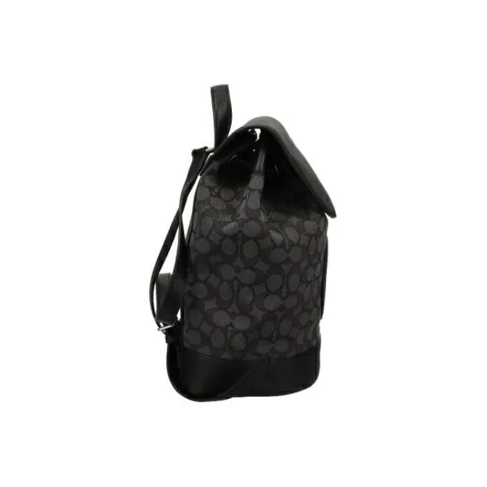 COACH Dempsey Fabric With Pebbled Leather Backpack Medium Size Women's Black-2