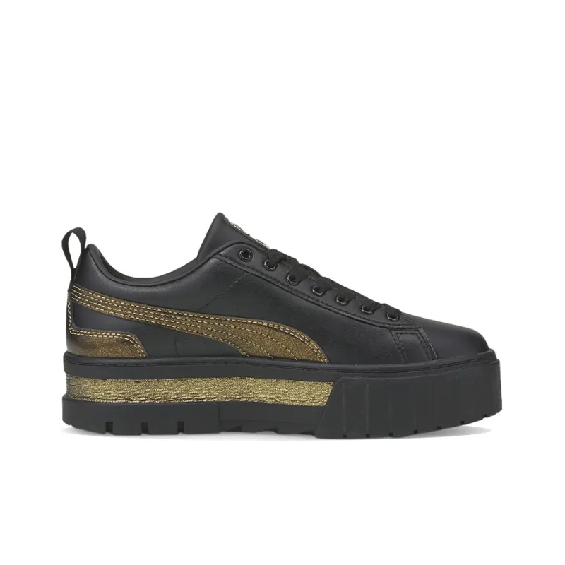 PUMA Mayze Anti-Slip And Wear-Resistant Lightweight Low-Top Skateboard Shoes Women's Black Gold-1