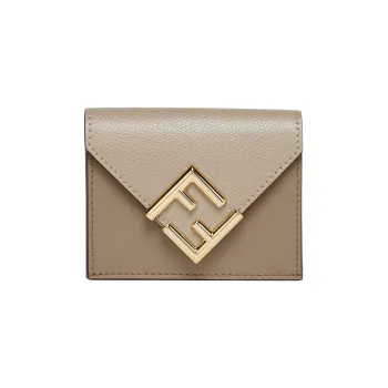 FENDI FF Diamonds Series Calfskin Money Clip Card Holder Wallet Medium Size Women's Gray