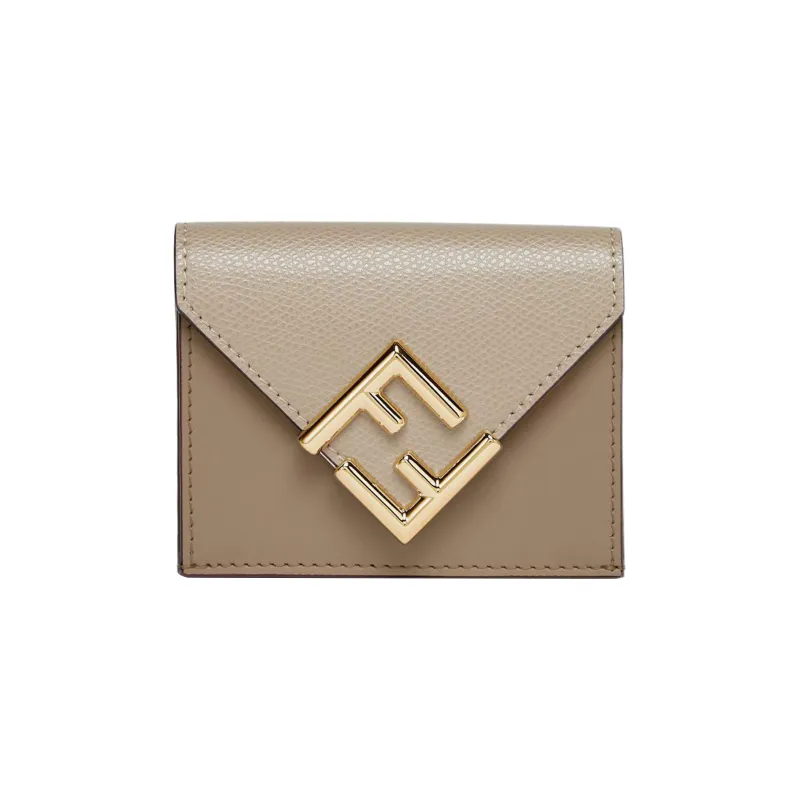 FENDI FF Diamonds Series Calfskin Money Clip Card Holder Wallet Medium Size Women's Gray-0