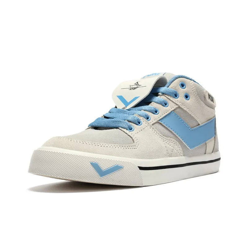 PONY Atop Breathable Slip Resistant Mid Top Skateboard Shoes Women's Gray White Blue-1