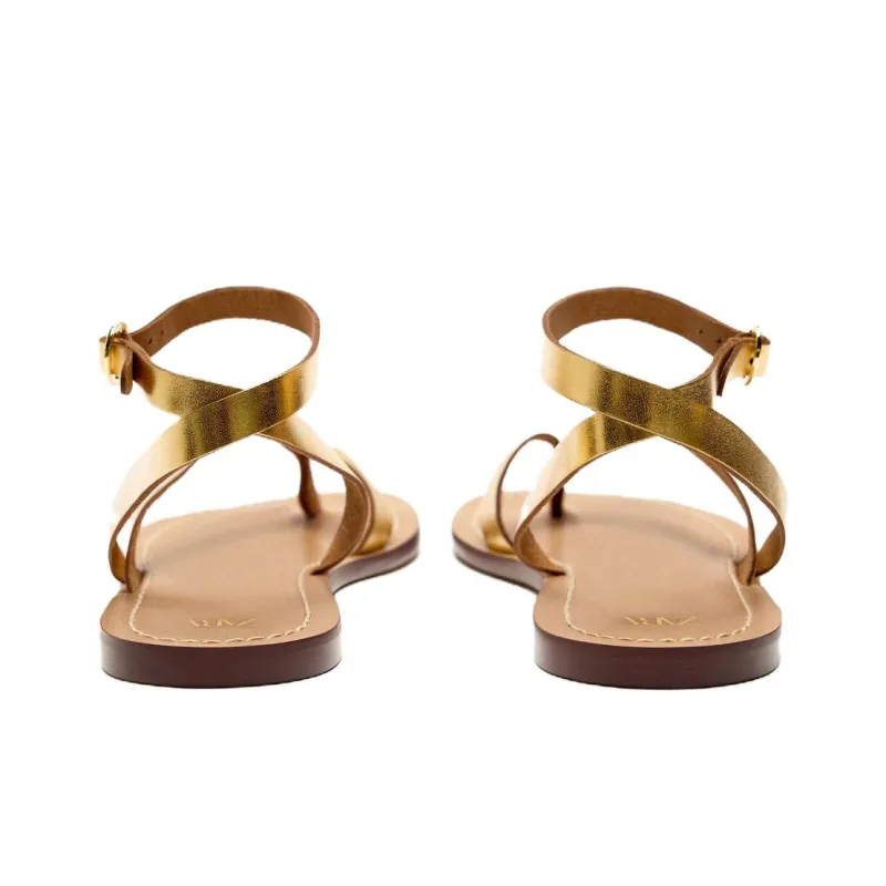 ZARA One-Strap Sandals 1.5cm Women's Gold-3
