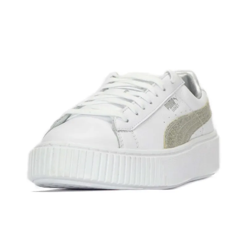 PUMA Basket Skateboard Shoes Women's Low-Top White/Silver-2