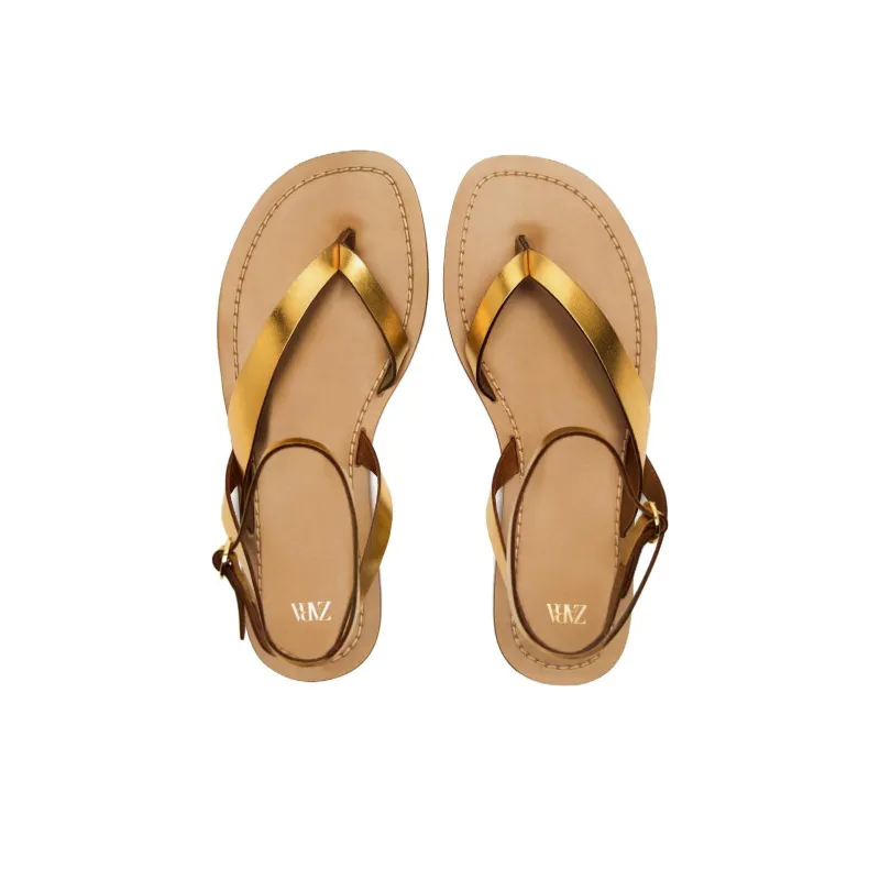 ZARA One-Strap Sandals 1.5cm Women's Gold-2