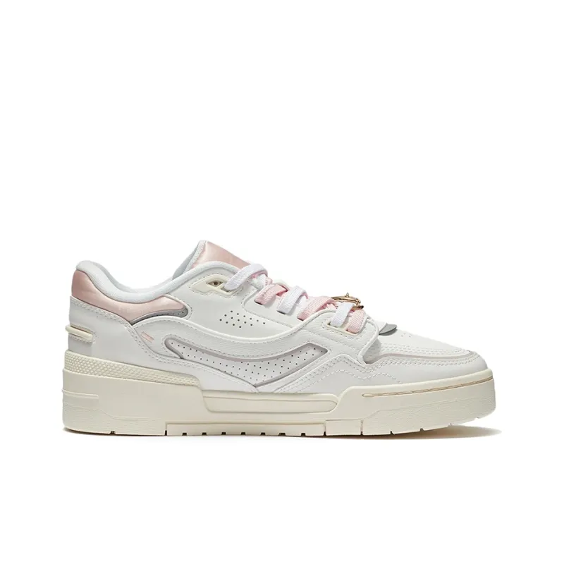 LiNing 001 BTC Slip Resistant, Abrasion Resistant, Lightweight Low Top Skateboard Shoes Women's White Pink-1