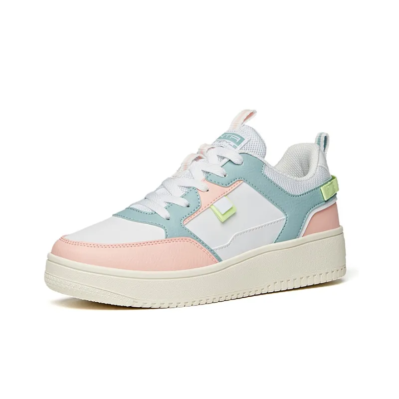 Anta Life Collection Abrasion Resistant Low Top Skateboard Shoes Women's White Cyan Pink-1