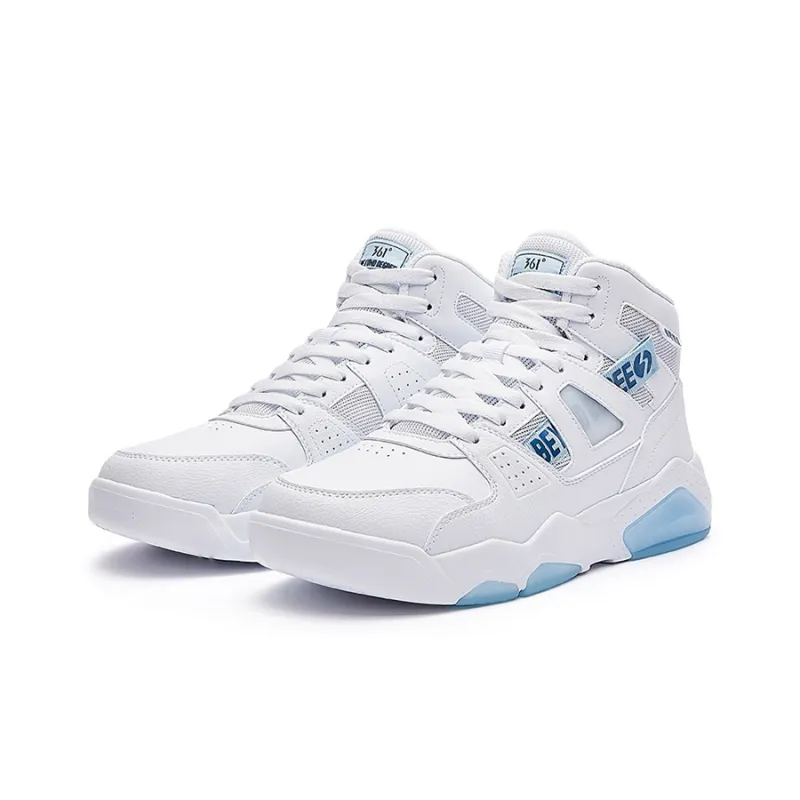 361° Xingran Slip Resistant Cushioning Wear Resistant High Top Skateboard Shoes Men's White Blue-3