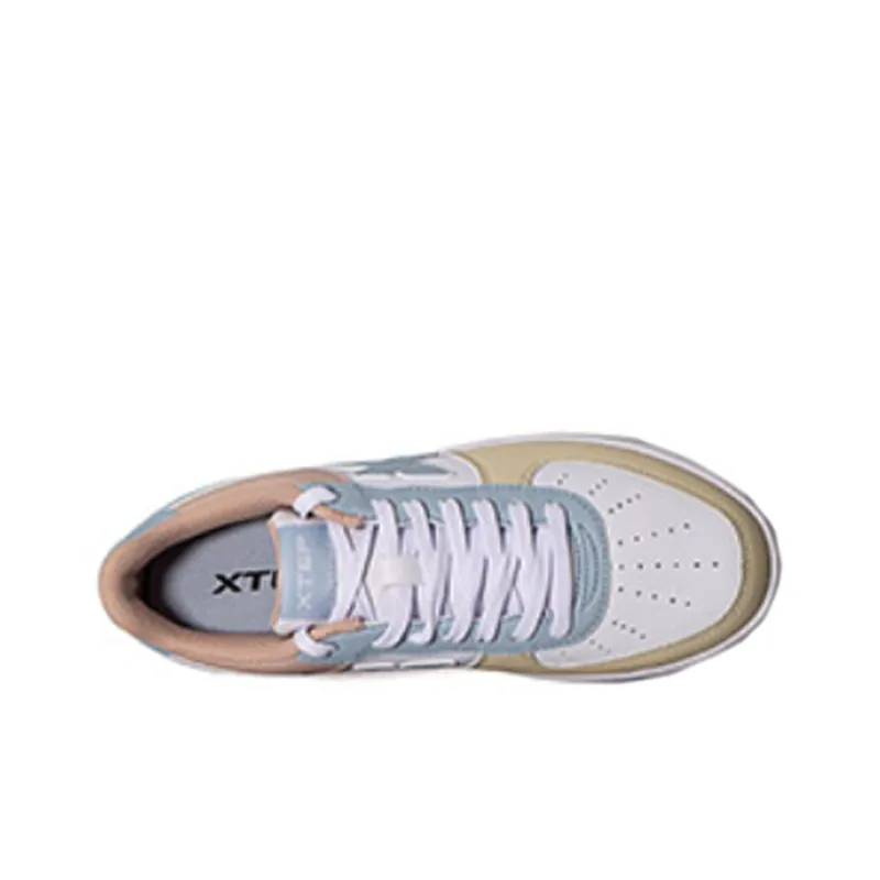 XTEP Air Force One Coverage Anti Slip And Wear Resistant Lightweight Low Top Skateboard Shoes Women's White Pink Blue-2