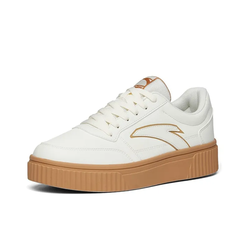 Anta Life Collection Cookie Shoes Cushioning, Wear Resistant Low Top Skateboard Shoes Men's Light Beige White-1