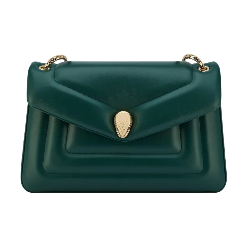 BVLGARI Serpenti Reverse Calfskin Crossbody Bag Shoulder Bag Medium Size Women's Green-1