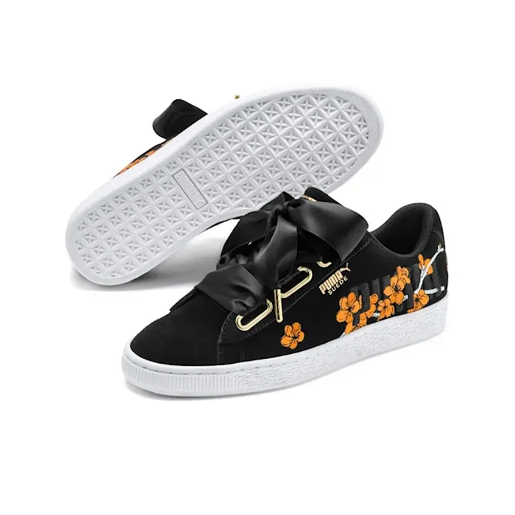 PUMA Suede Heart Floral 'Black Orange' Women's-3