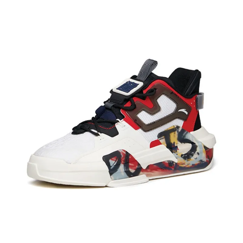Anta Bastard Coverage Slip Resistant Warm Low Top Skateboard Shoes Women's White Black Red-2