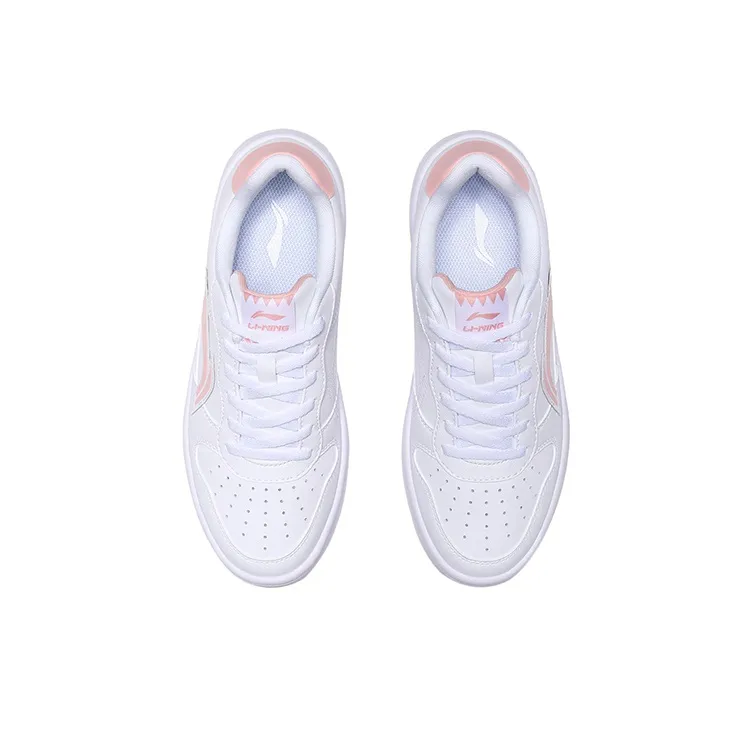 LiNing Sports Life Collection Anti Slip And Wear Resistant Lightweight Low Top Skateboard Shoes Women's White Pink-3