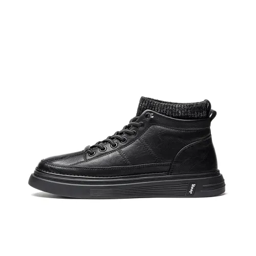 Jeep Skateboard Shoes Men Mid-Top Classic Black