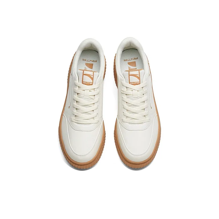Anta Life Collection Cookie Shoes Cushioning, Wear Resistant Low Top Skateboard Shoes Men's Light Beige White-2