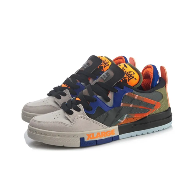 XLARGE x LiNing Wave Pro Anti Slip Wear Resistant Low Top Skateboard Shoes Women's Gray Orange-2