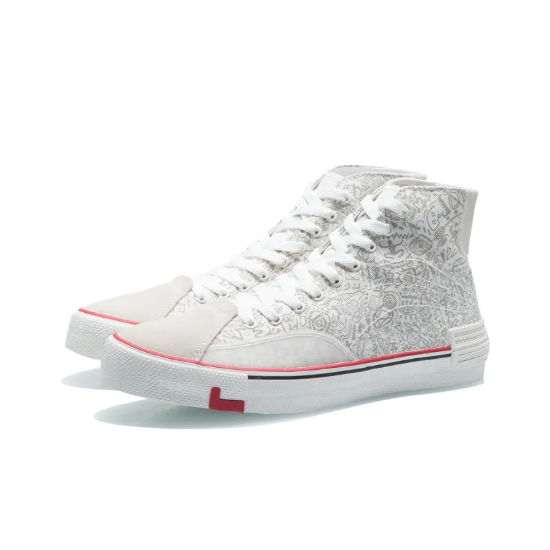 LiNing Wave Canvas Hi High-Top Skateboard Shoes Men's White Gray-2