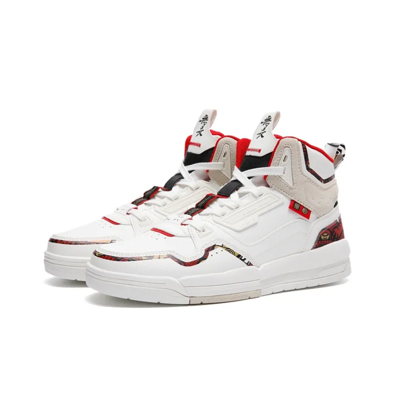 XTEP Born Tiger Courage Collection Coverage Slip Resistant And Abrasion Resistant High Top Skateboard Shoes Men's White-1