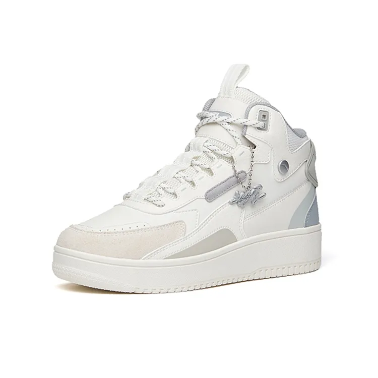 Anta Anti Slip Wear Resistant High Top Skateboard Shoes Women's White Gray-2