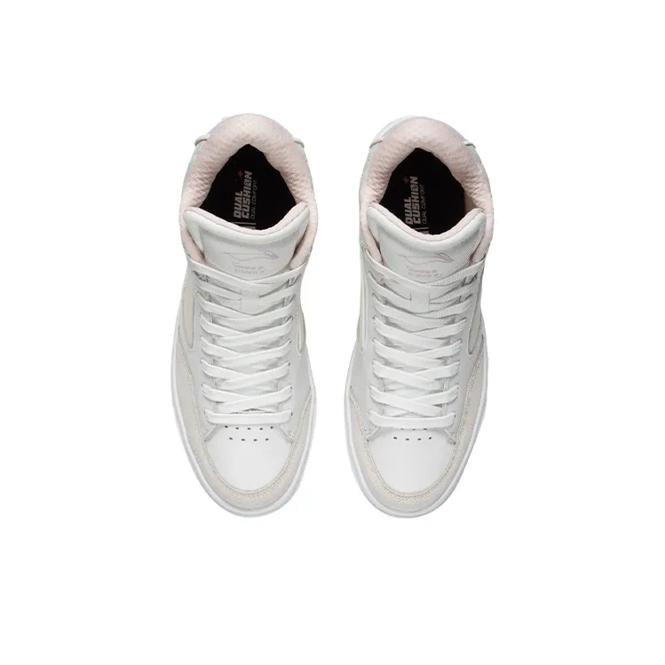 LiNing Wave 180 Anti-Slip And Wear-Resistant Lightweight Mid-Top Skateboard Shoes Women's Champagne White-3