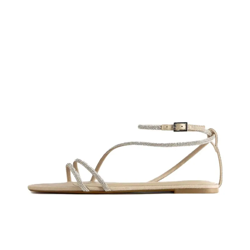 ZARA One-Strap Sandals 1cm Women's Light Beige Yellow-0