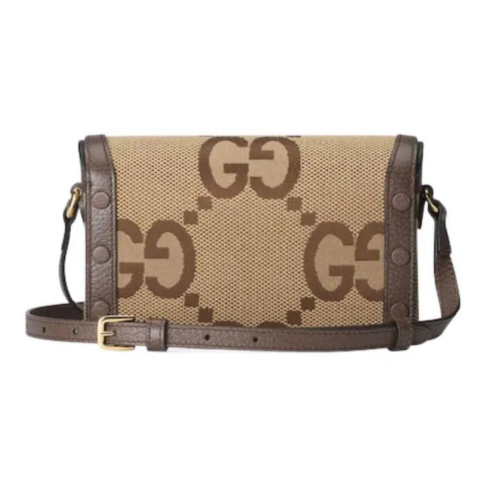 GUCCI Horsebit 1955 Canvas With Leather Binding Box Bag Shoulder Bag Crossbody Bag Mini Unisex Camel/Ebony-4