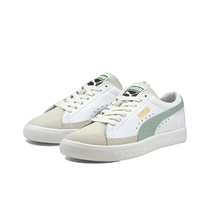 PUMA Basket Series Skateboard Shoes Women's Low-Top White/Gray/Green-2