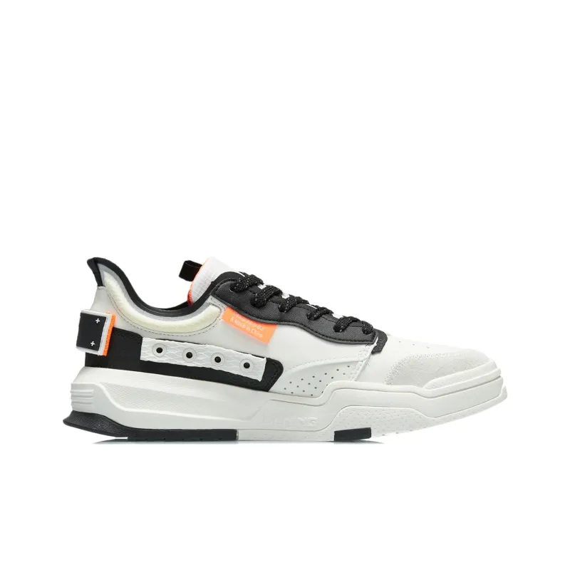 LiNing Geek Slip Resistant Cushioning Abrasion Resistant Lightweight Low Top Skateboard Shoes Men's White Black-1
