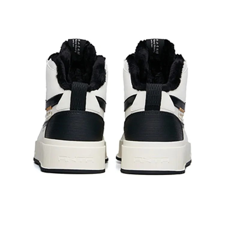 Anta Anti Slip Wear Resistant High Top Skateboard Shoes Men's Black White-3
