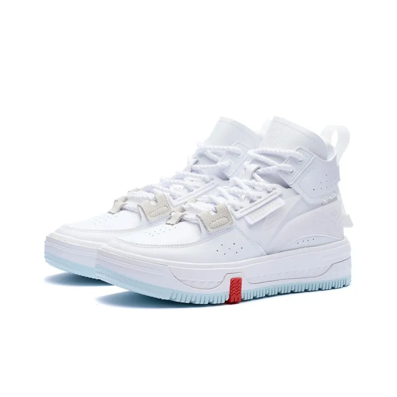 LiNing Anti Slip And Wear Resistant Height Increasing High Top Skateboard Shoes Women's White-2