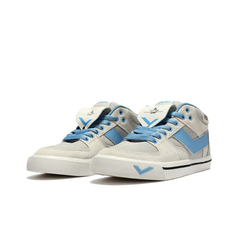 PONY Atop Breathable Slip Resistant Mid Top Skateboard Shoes Women's Gray White Blue-2