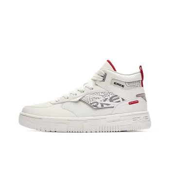 Erke Battery Panda Coverage Warm Slip Resistant Mid Top Skateboard Shoes Men's White Red