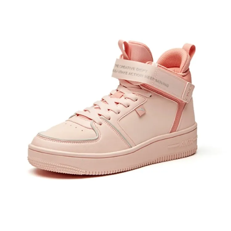 Anta Anti Slip Wear Resistant High Top Skateboard Shoes Women's Baby Pink-1