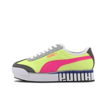 PUMA Roma Amor Logo Slip Resistant Low Top Skateboard Shoes Women's Yellow Pink