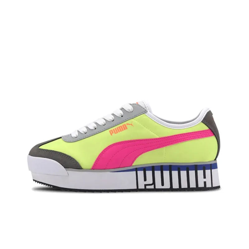 PUMA Roma Amor Logo Slip Resistant Low Top Skateboard Shoes Women's Yellow Pink-0