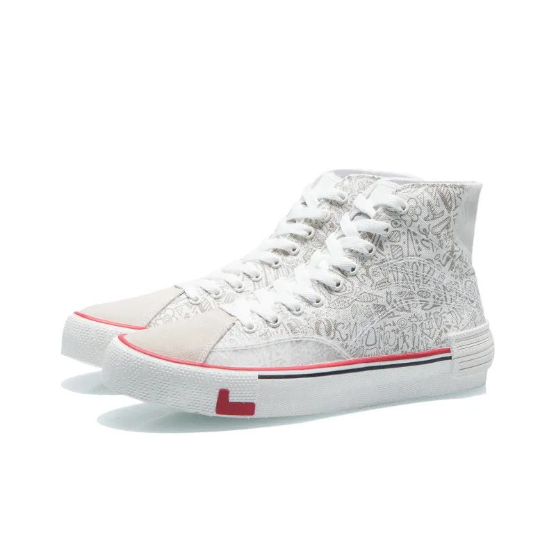 LiNing Wave Canvas Hi High-Top Skateboard Shoes Women's White Gray-2
