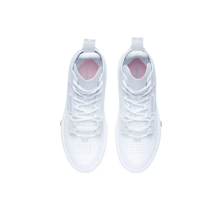 LiNing Anti Slip And Wear Resistant Height Increasing High Top Skateboard Shoes Men's Standard White-3