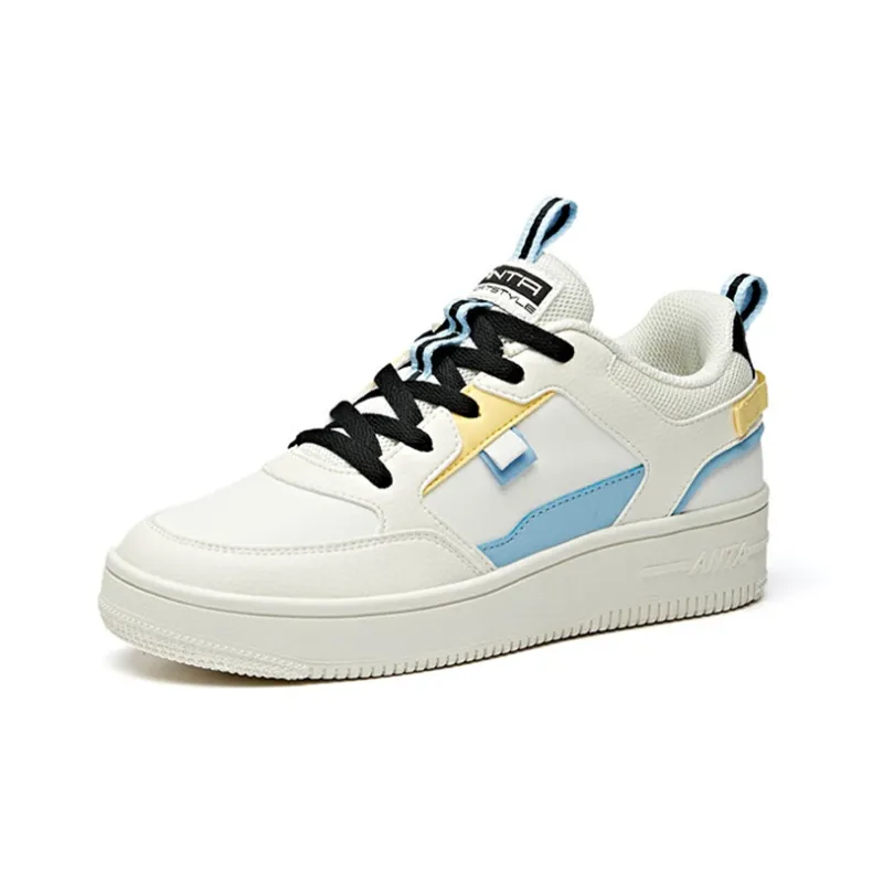 Anta Life Collection Lightweight Breathable Wear-Resistant Slip-Resistant Low-Top Skateboard Shoes Women's White Blue-1