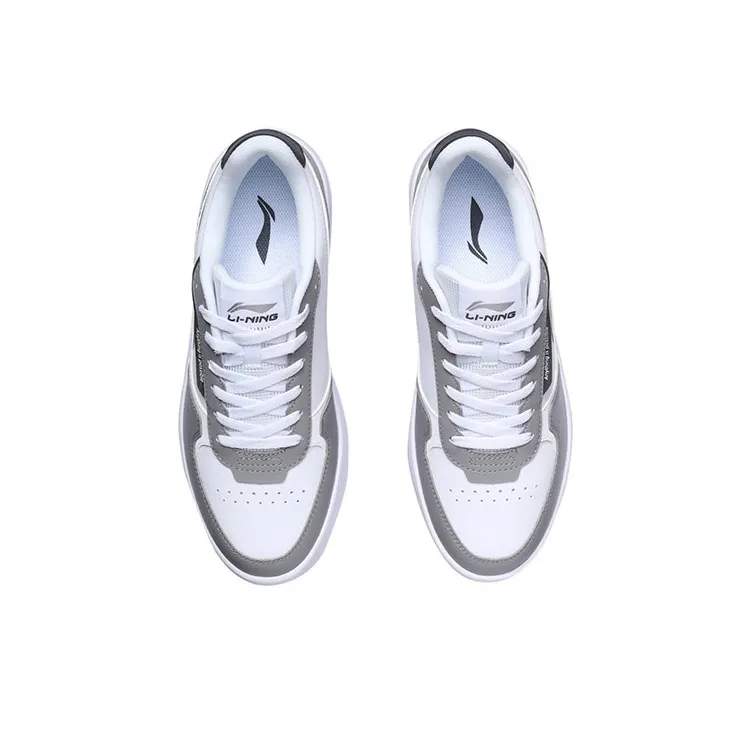 LiNing Duda Anti Slip Wear Resistant Breathable Height Increasing Low Top Skateboard Shoes Men's White Gray-3